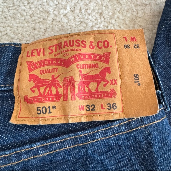 501® ORIGINAL SHRINK-TO-FIT MEN'S JEANS DARK WASH RIGID NON-STRETCH 32x33 Washed - Picture 3 of 8